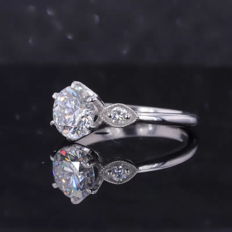 7.4mm Round Brilliant Cut Moissanite PT950 Channel Set Engagement Ring