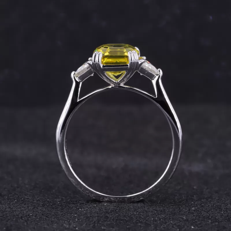 7×7mm Asscher Cut Lab Grown Yellow Sapphire 14K White Gold Three Stone Engagement Ring