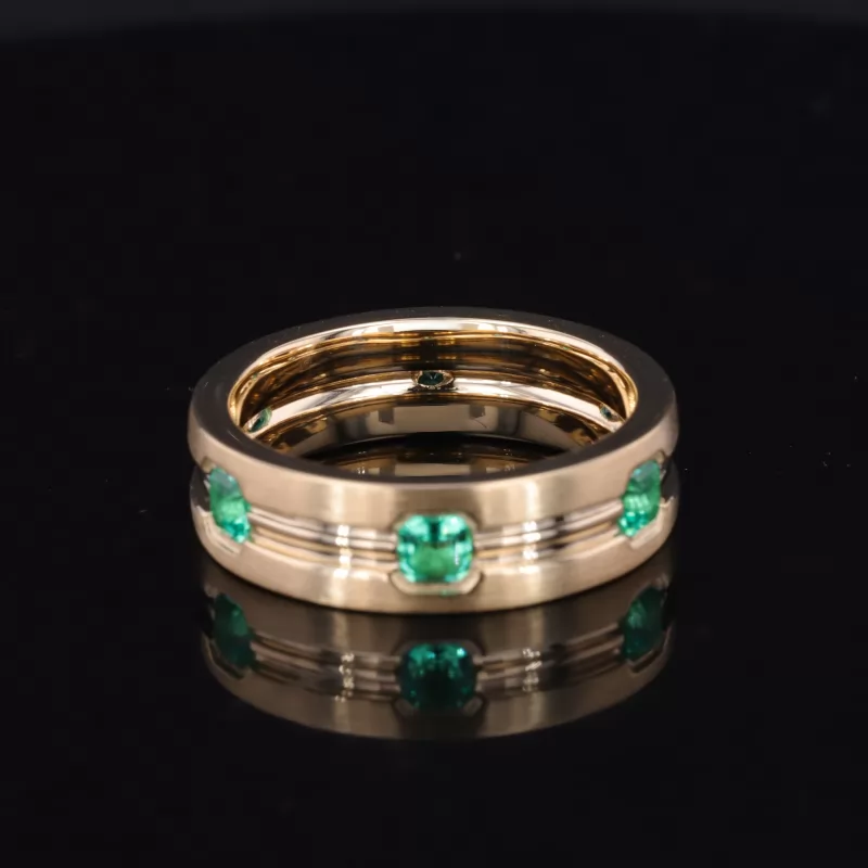 3×3mm Asscher Cut Lab Grown Emerald 10K Yellow Gold Diamond Ring