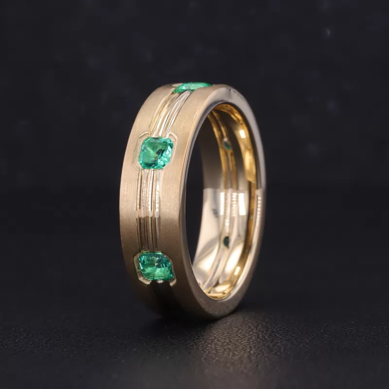 3×3mm Asscher Cut Lab Grown Emerald 10K Yellow Gold Diamond Ring