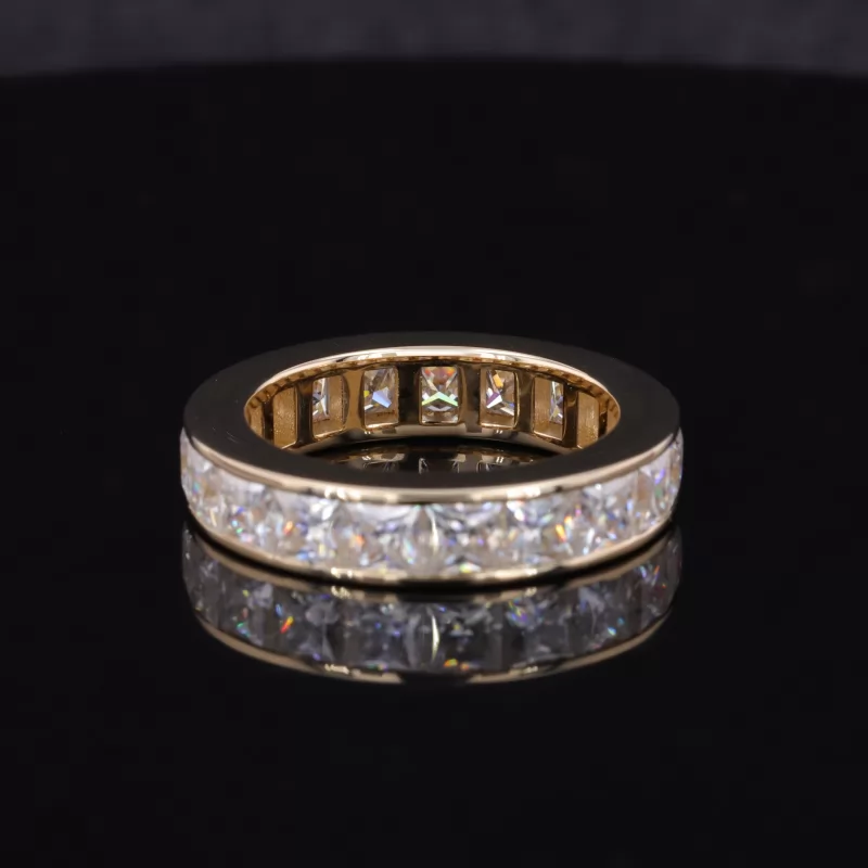 3.5×3.5mm Princess Cut Moissanite 14K Yellow Gold Diamond Eternity Ring