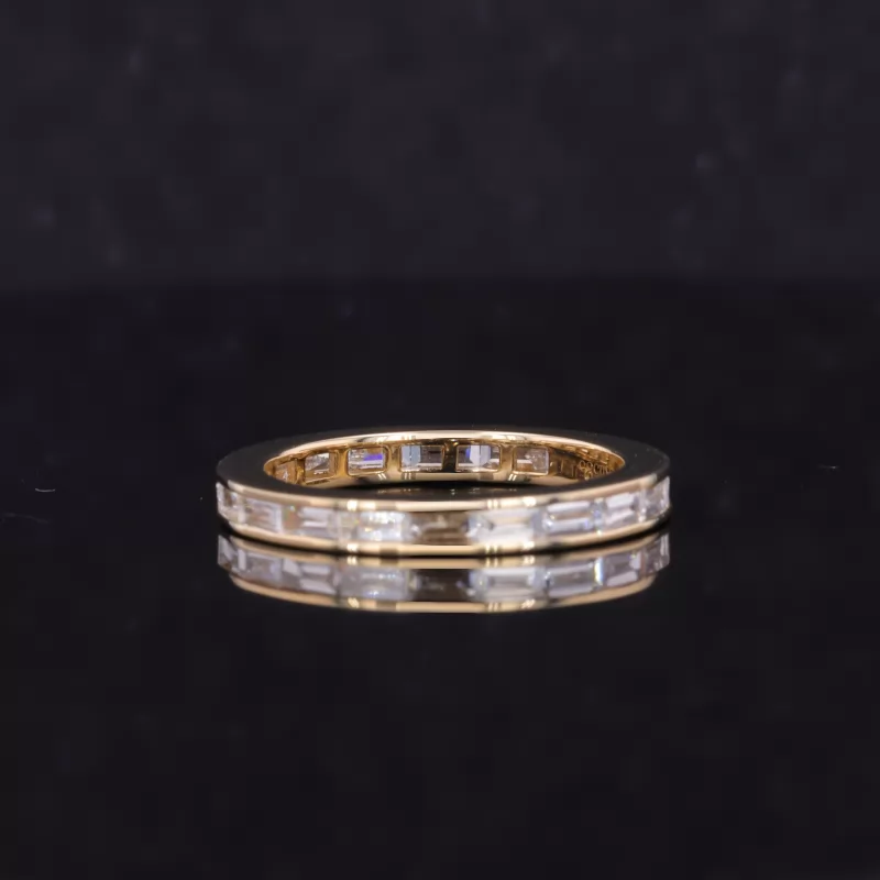 1.5×3mm Baguette Step Cut Moissanite 14K Yellow Gold Diamond Eternity Ring