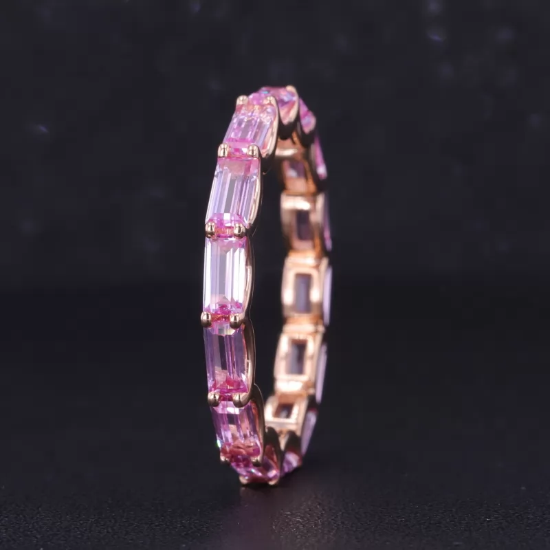 2.5×5mm Baguette Step Cut Lab Grown Sukura Pink Sapphire 14K Rose Gold Diamond Eternity Ring