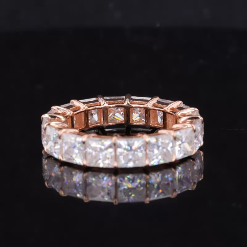 4×4mm Princess Cut Moissanite 18K Rose Gold Diamond Eternity Ring