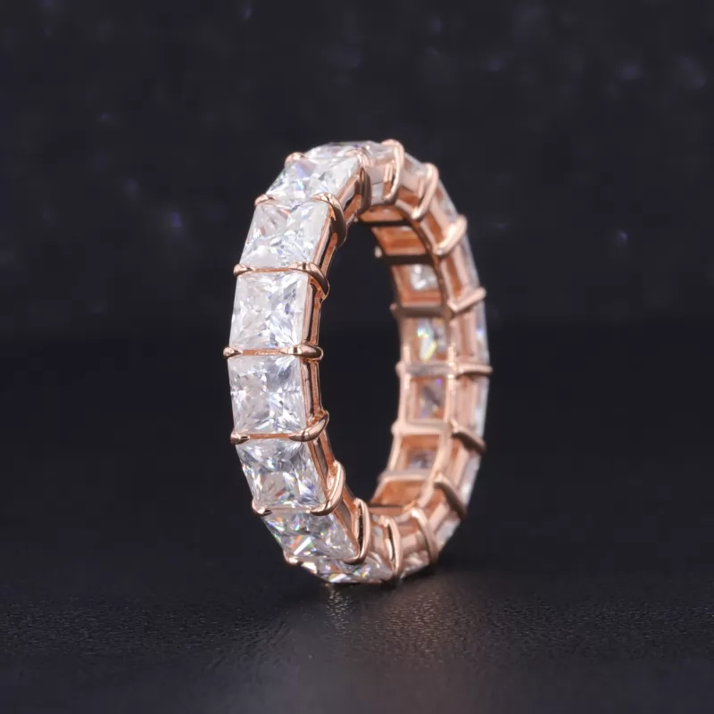 4×4mm Princess Cut Moissanite 18K Rose Gold Diamond Eternity Ring