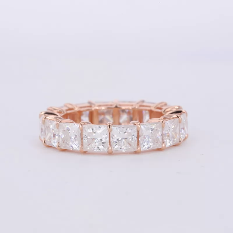 4×4mm Princess Cut Moissanite 18K Rose Gold Diamond Eternity Ring