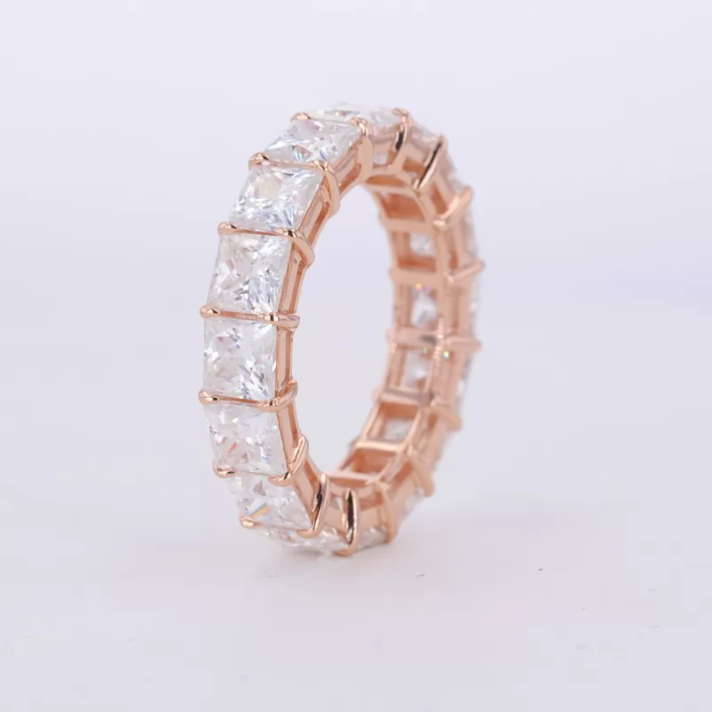 4×4mm Princess Cut Moissanite 18K Rose Gold Diamond Eternity Ring