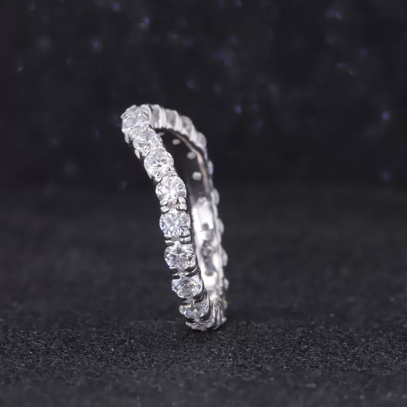 2.5mm Round Brilliant Cut Moissanite 10K White Gold Diamond Eternity Ring