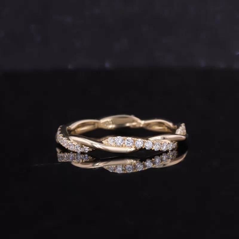 1.3mm Round Brilliant Cut Lab Grown Diamond 14K Yellow Gold Petite Twist Diamond Eternity Ring