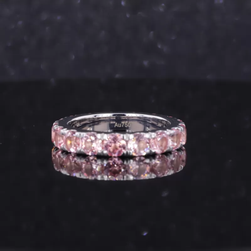 3.5mm Round Brilliant Cut Lab Grown Sukura Pink Sapphire 18K White Gold Diamond Eternity Ring