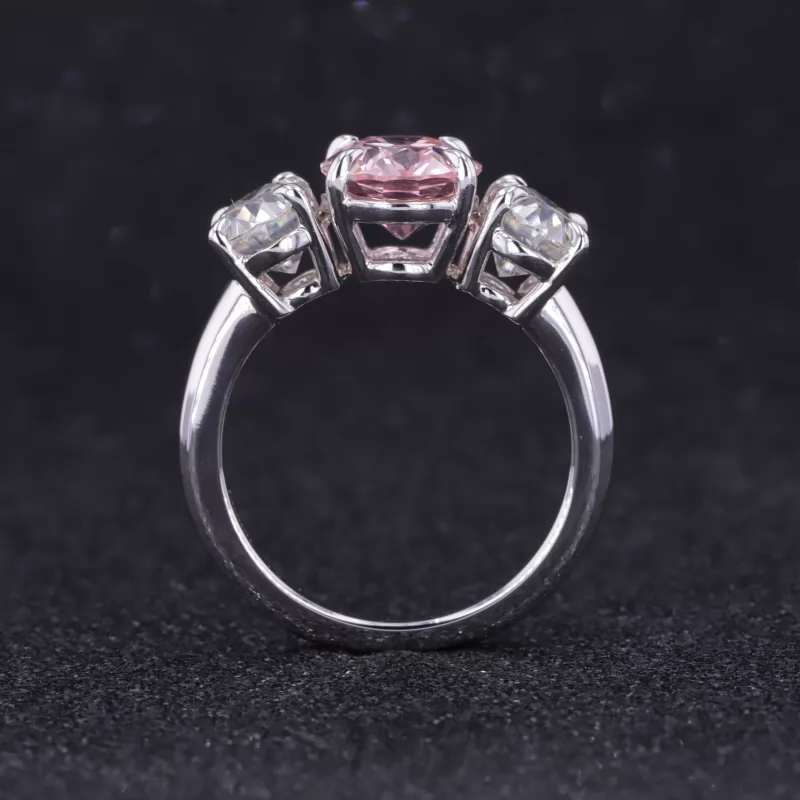 7×9mm Oval Cut Lab Grown Sukura Pink Sapphire 14K White Gold Three Stone Engagement Ring