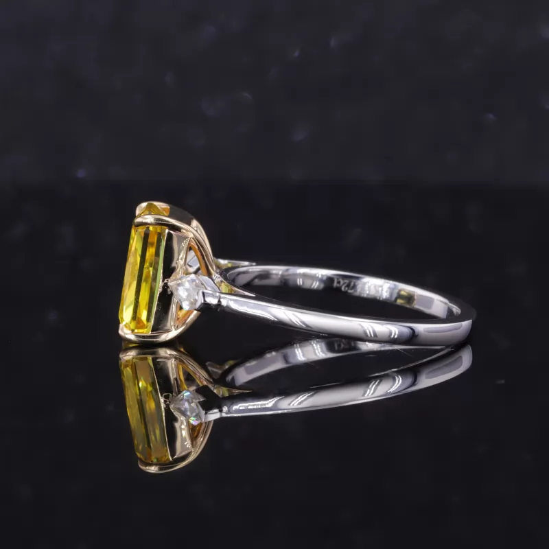 6×9mm Radiant Cut Lab Grown Yellow Sapphire 14K White Gold Three Stone Engagement Ring