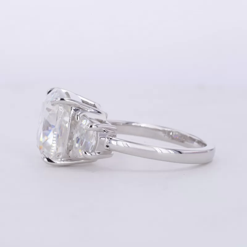 11×11mm Cushion Shape Crushed Ice Cut Moissanite 10K White Gold Three Stone Engagement Ring