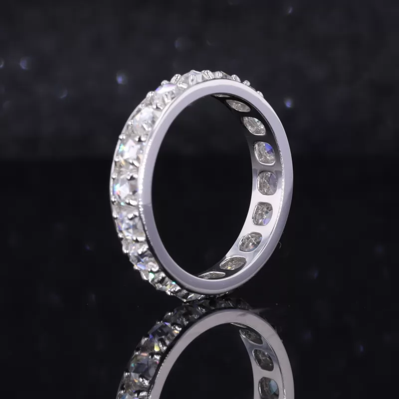 3mm Round Shape Single Rose Cut Moissanite PT950 Diamond Eternity Ring