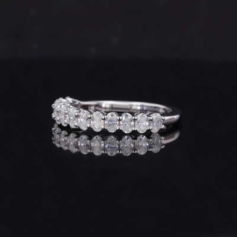 2×3mm Oval Cut Moissanite S925 Sterling Silver Thirteen Stone Diamond Ring