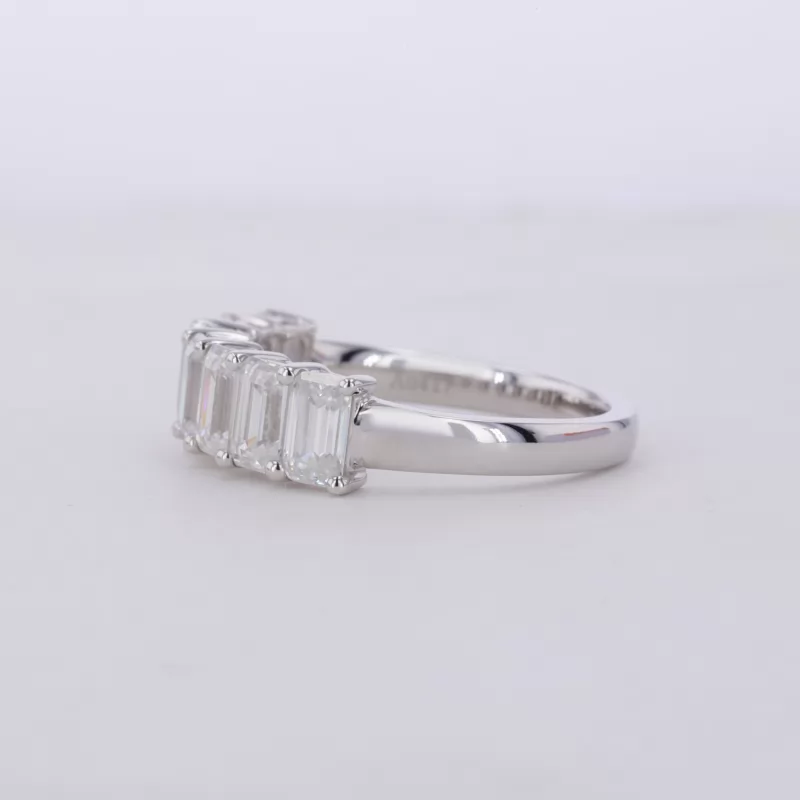 3×5mm Octagon Emerald Cut Moissanite 10K White Gold Seven Stone Diamond Ring