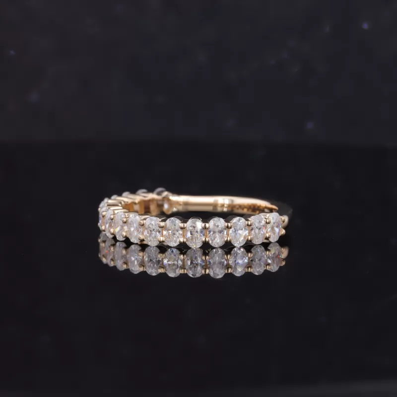 2×3mm Oval Cut Moissanite 14K Yellow Gold Seventeen Stone Diamond Ring