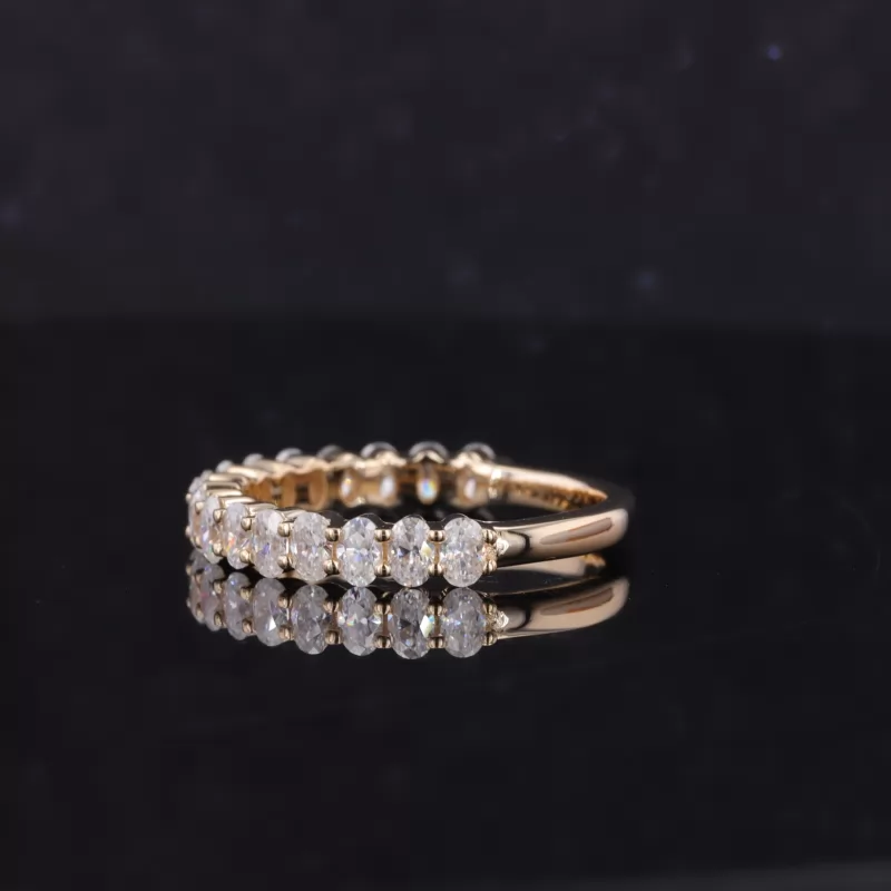 2×3mm Oval Cut Moissanite 14K Yellow Gold Seventeen Stone Diamond Ring