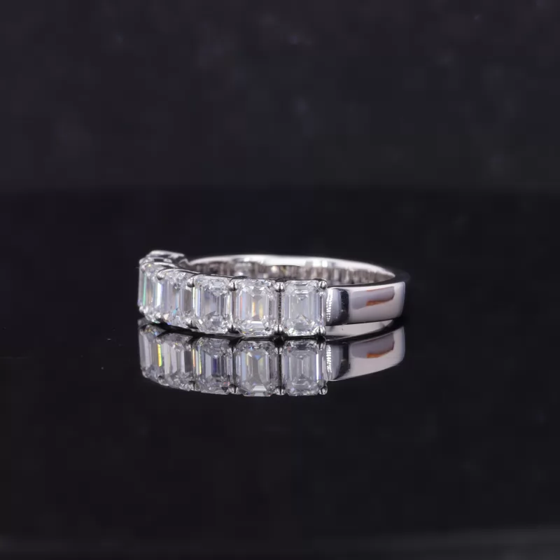 3×4mm Octagon Emerald Cut Moissanite 18K White Gold Seven Stone Diamond Ring