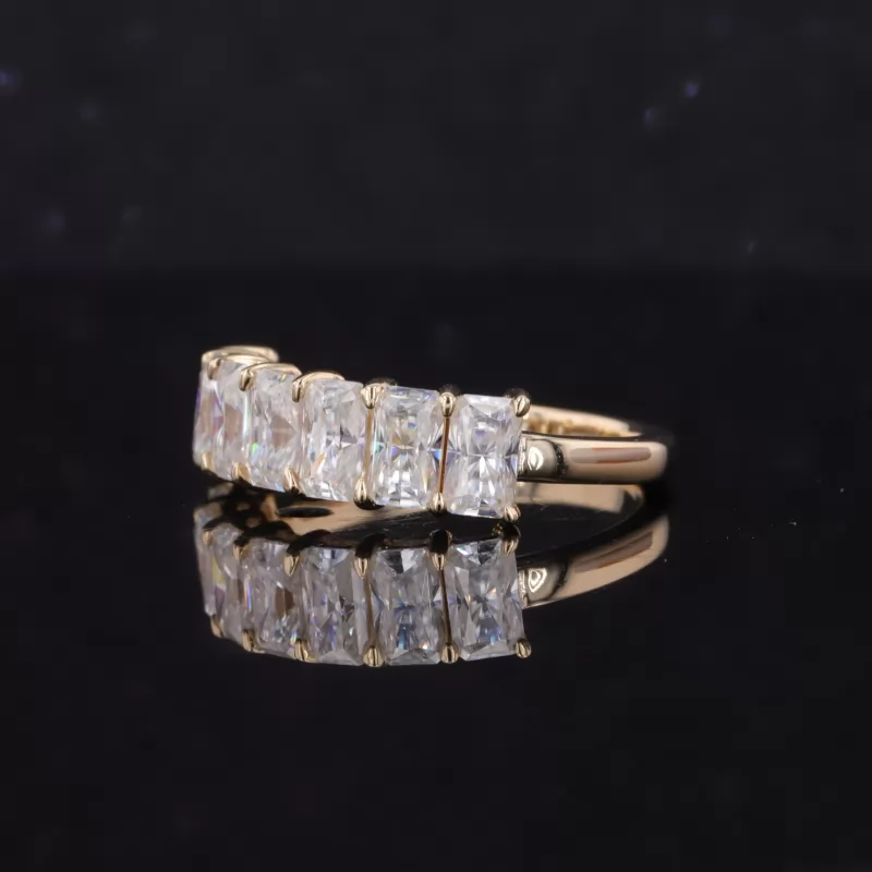 3×5mm Radiant Cut Moissanite 10K Yellow Gold Seven Stone Diamond Ring