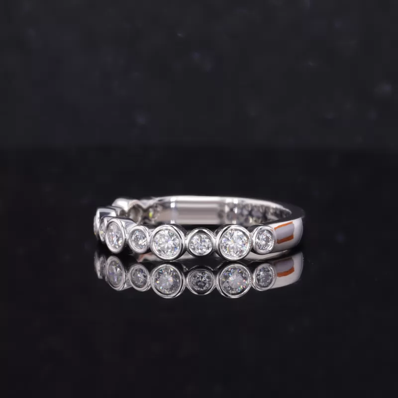 2mm & 2.7mm Round Brilliant Cut Moissanite Bezel Set PT950 Eleven Stone Diamond Ring