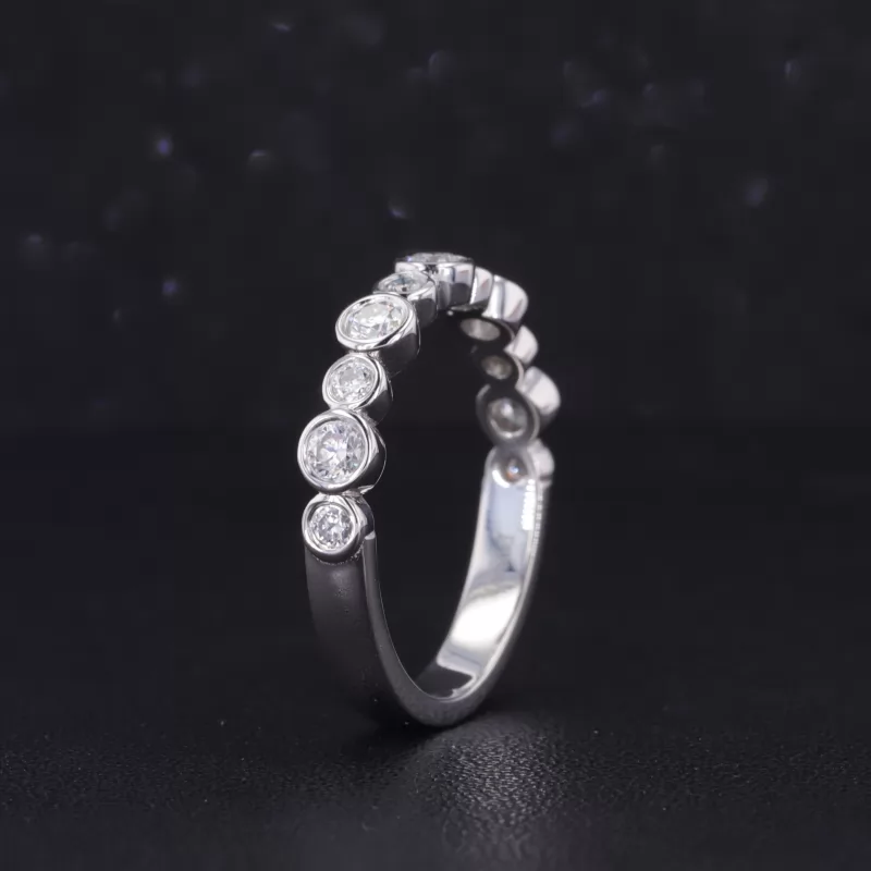 2mm & 2.7mm Round Brilliant Cut Moissanite Bezel Set PT950 Eleven Stone Diamond Ring