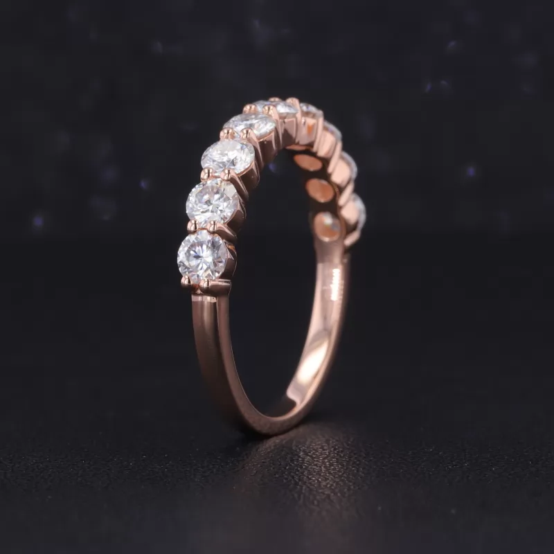 3.5mm Round Brilliant Cut Moissanite 14K Rose Gold Nine Stone Diamond Ring