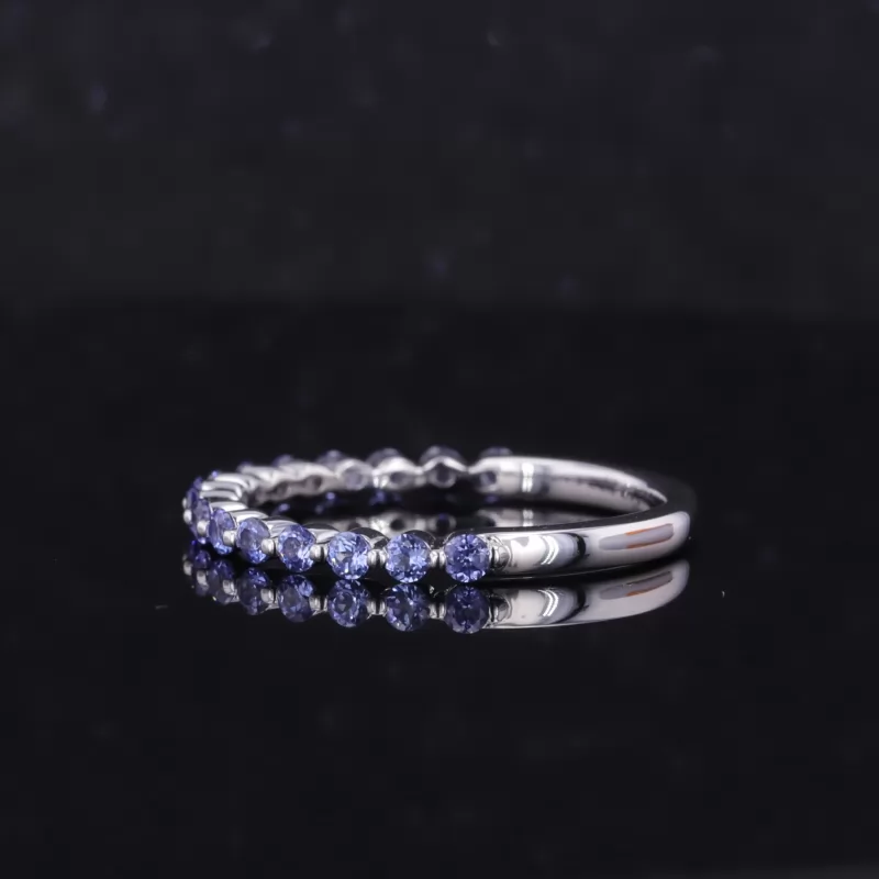 2mm Round Brilliant Cut Lab Grown Sapphire S925 Sterling Silver Sixteen Stone Diamond Ring