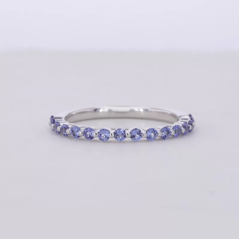 2mm Round Brilliant Cut Lab Grown Sapphire S925 Sterling Silver Sixteen Stone Diamond Ring