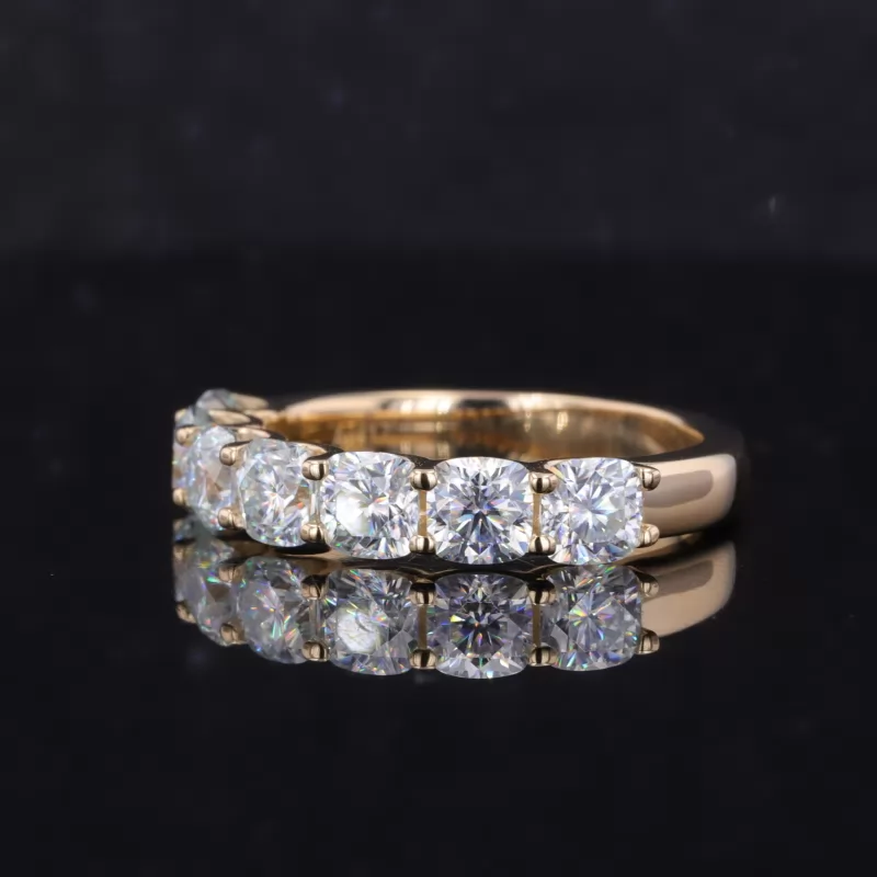 4×4mm Cushion Cut Moissanite 10K Yellow Gold Seven Stone Diamond Ring