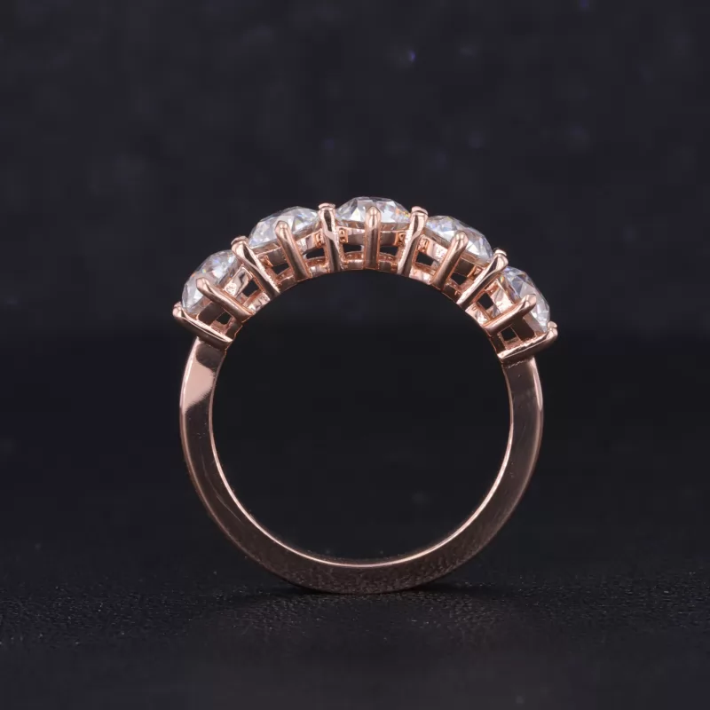 4.5mm Round Brilliant Cut Moissanite 10K Rose Gold Five Stone Diamond Ring