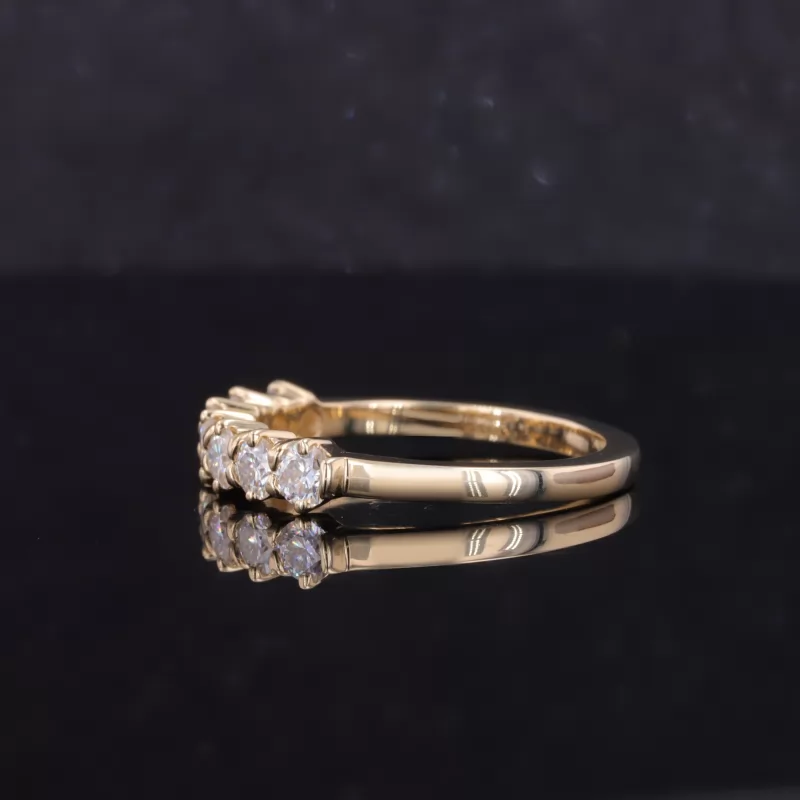 3mm Round Brilliant Cut Moissanite 10K Yellow Gold Seven Stone Diamond Ring