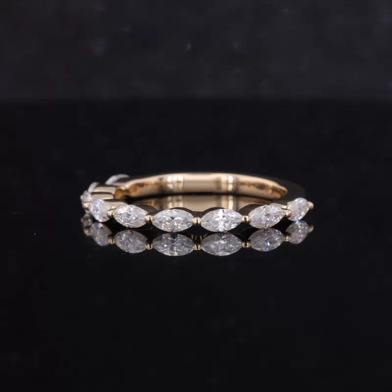 2×4mm Marquise Cut Moissanite 14K Yellow Gold Nine Stone Diamond Ring