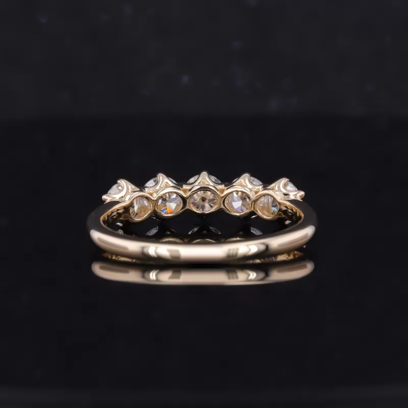 4mm Round Brilliant Cut Moissanite 10K Yellow Gold Five Stone Diamond Ring