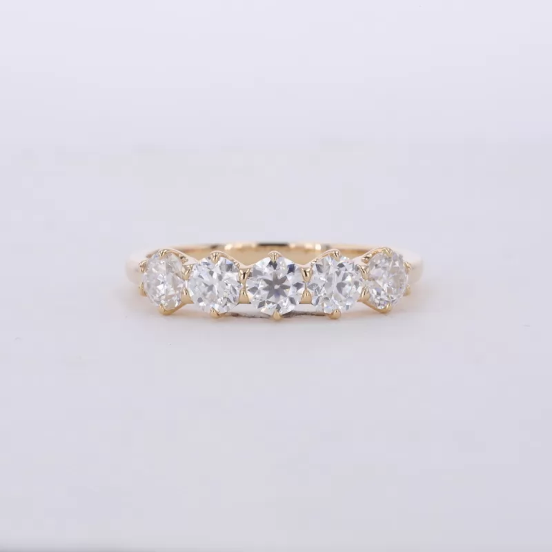 4mm Round Brilliant Cut Moissanite 10K Yellow Gold Five Stone Diamond Ring