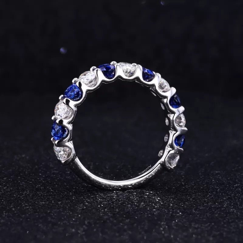 3×4mm Oval Cut Lab Grown Diamond & Lab Grown Sapphire 14K White Gold Thirteen Stone Diamond Ring