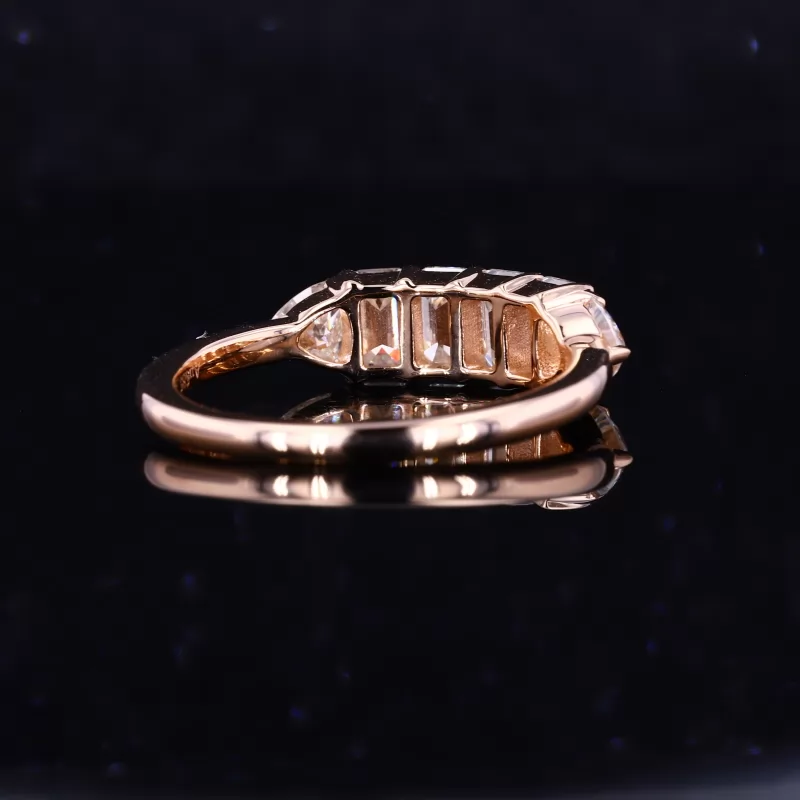 3×5mm Octagon Emerald Cut Lab Grown Diamond & 4×4mm Trilliant Cut Lab Grown Diamond 14K Rose Gold Six Stone Diamond Ring