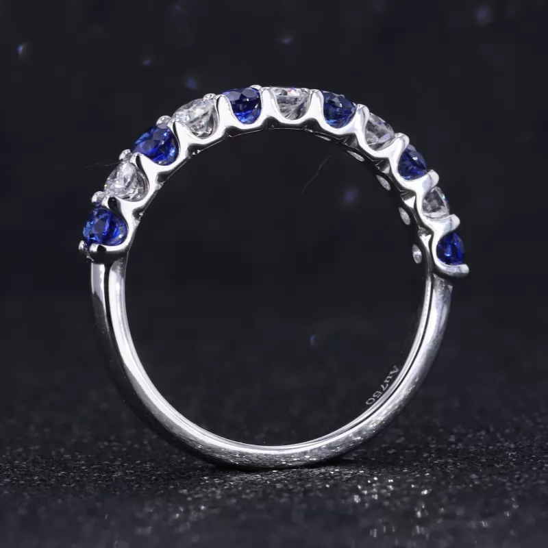 2.8mm Round Brilliant Cut Lab Grown Diamond & Lab Grown Sapphire 18K White Gold Eleven Stone Diamond Ring