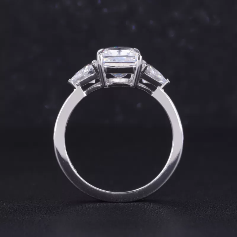 6×8mm Radiant Cut Moissanite S925 Sterling Silver Three Stone Engagement Ring