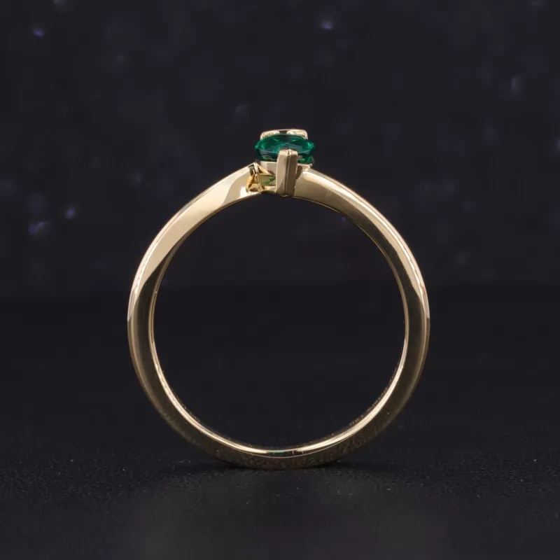 4×6mm Pear Cut Lab Grown Emerald 18K Yellow Gold Stackable Rings