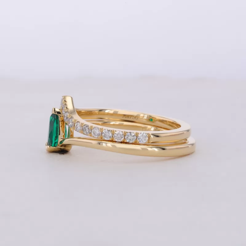 4×6mm Pear Cut Lab Grown Emerald 18K Yellow Gold Stackable Rings