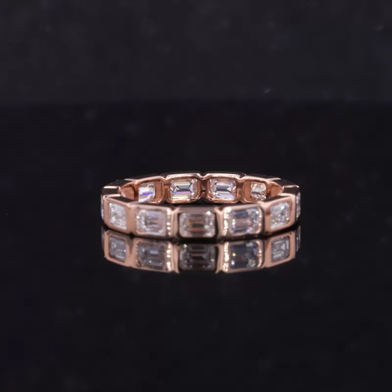 2.5×3.5mm Octagon Emerald Cut Lab Grown Diamond Bezel Set 14K Rose Gold Diamond Eternity Ring