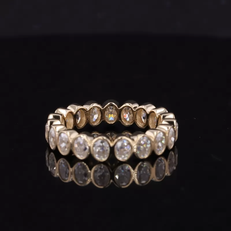 2.5×3.5mm Oval Cut Moissanite Bezel Set 14K Yellow Gold Diamond Eternity Ring