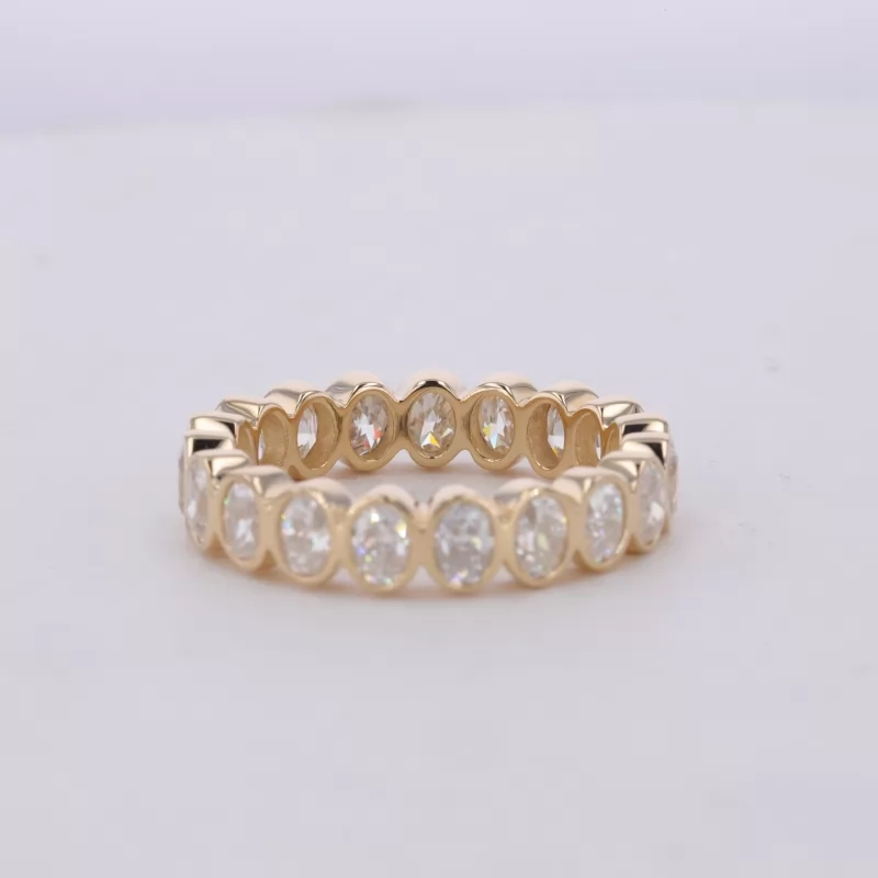 2.5×3.5mm Oval Cut Moissanite Bezel Set 14K Yellow Gold Diamond Eternity Ring