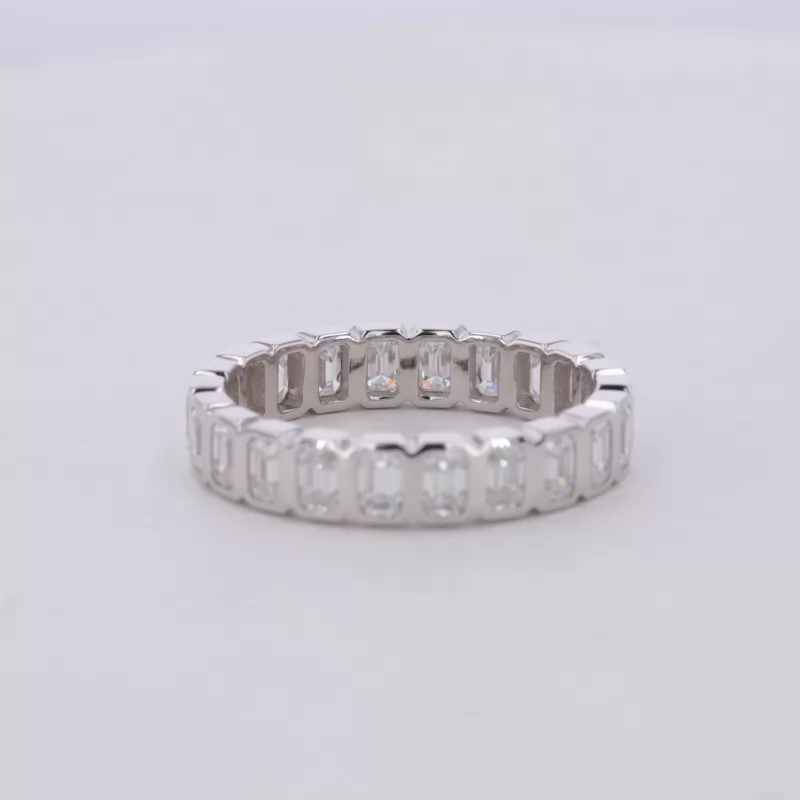 2×3mm Octagon Emerald Cut Moissanite Bezel Set 14K White Gold Diamond Eternity Ring