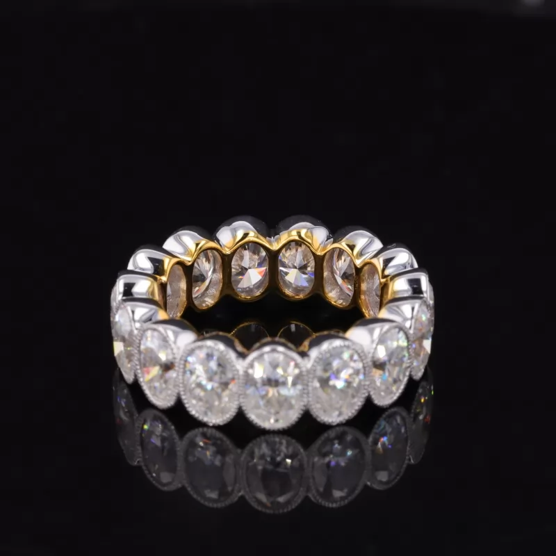 4×6mm Oval Cut Moissanite Bezel Set 14K White Gold Diamond Eternity Ring