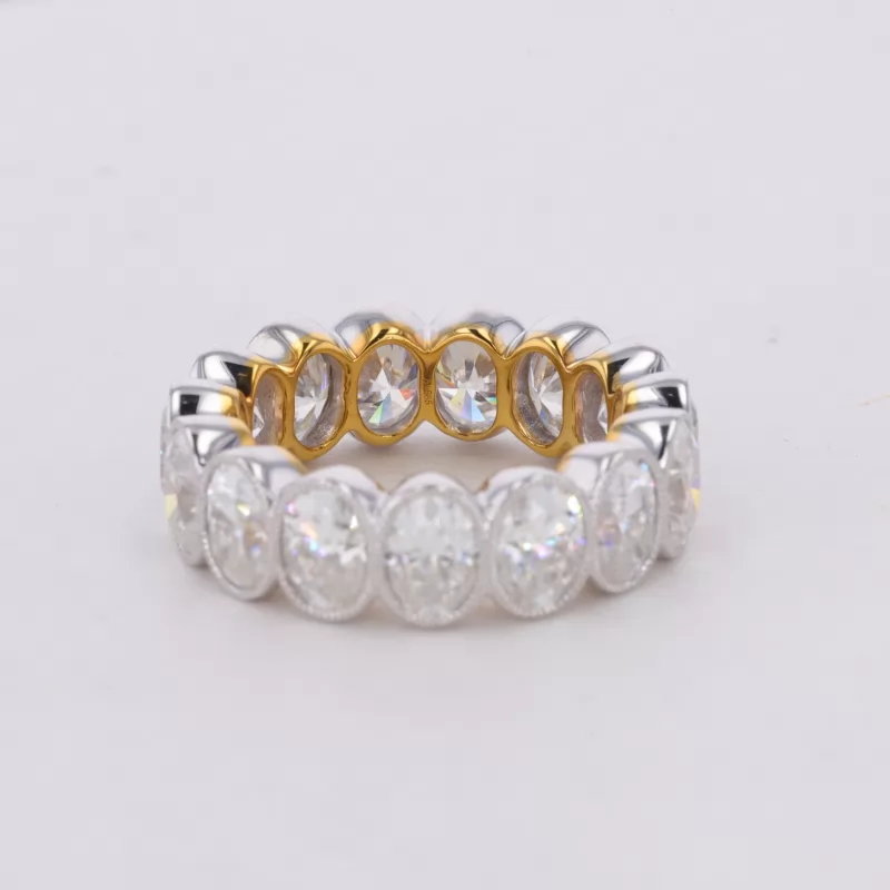 4×6mm Oval Cut Moissanite Bezel Set 14K White Gold Diamond Eternity Ring