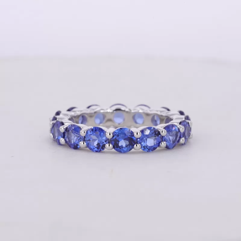 4mm Round Brilliant Cut Lab Grown Sapphire 10K White Gold Diamond Eternity Ring