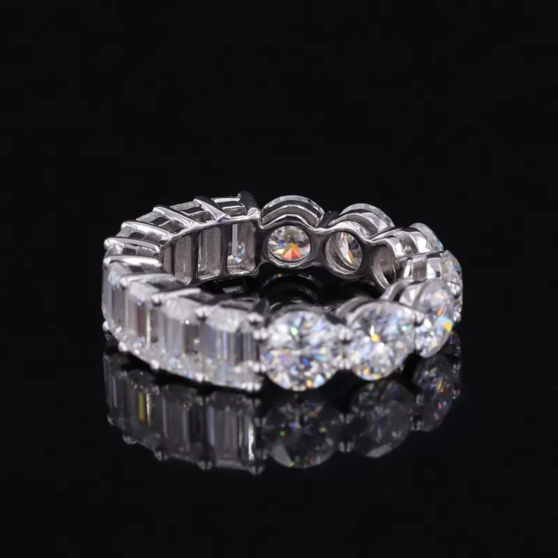 3×5mm Octagon Emerald Cut Moissanite & 5mm Round Brilliant Cut Moissanite 14K White Gold Diamond Eternity Ring