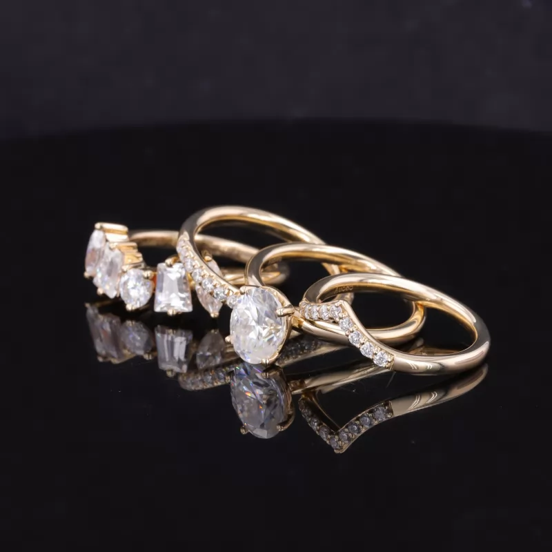 6×8mm Oval Cut Moissanite 14K Yellow Gold Stackable Rings